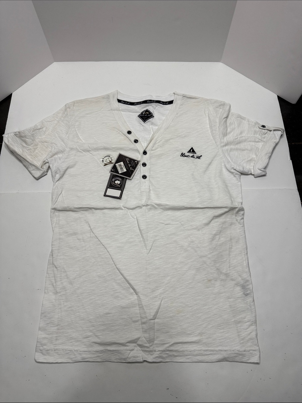 Vance & Wolf Men's White Short-Sleeve Henley with Button Placket